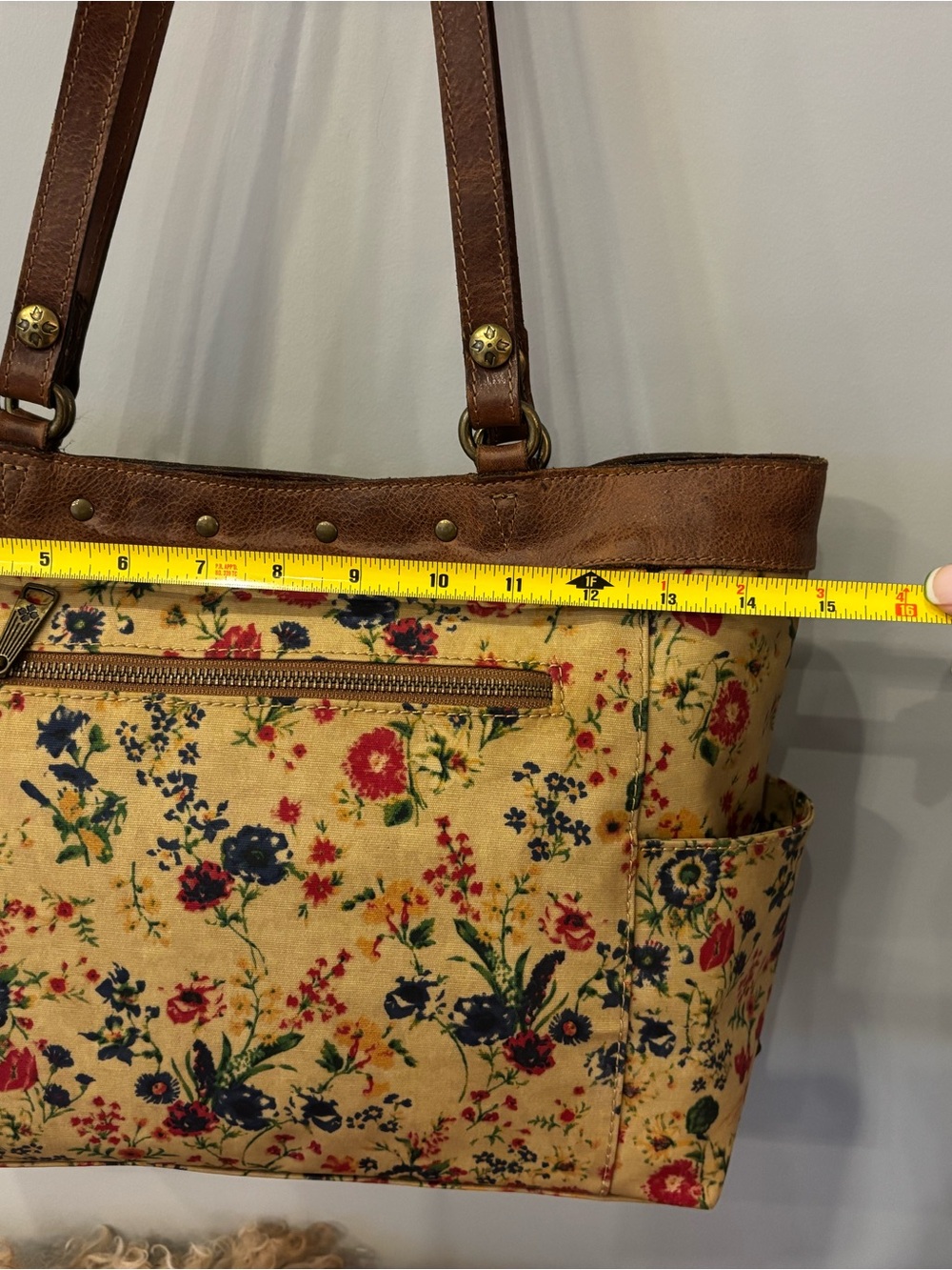 Patricia Nash Cream Floral Canvas Tote with Brown Leather Trim - Picture 9 of 16